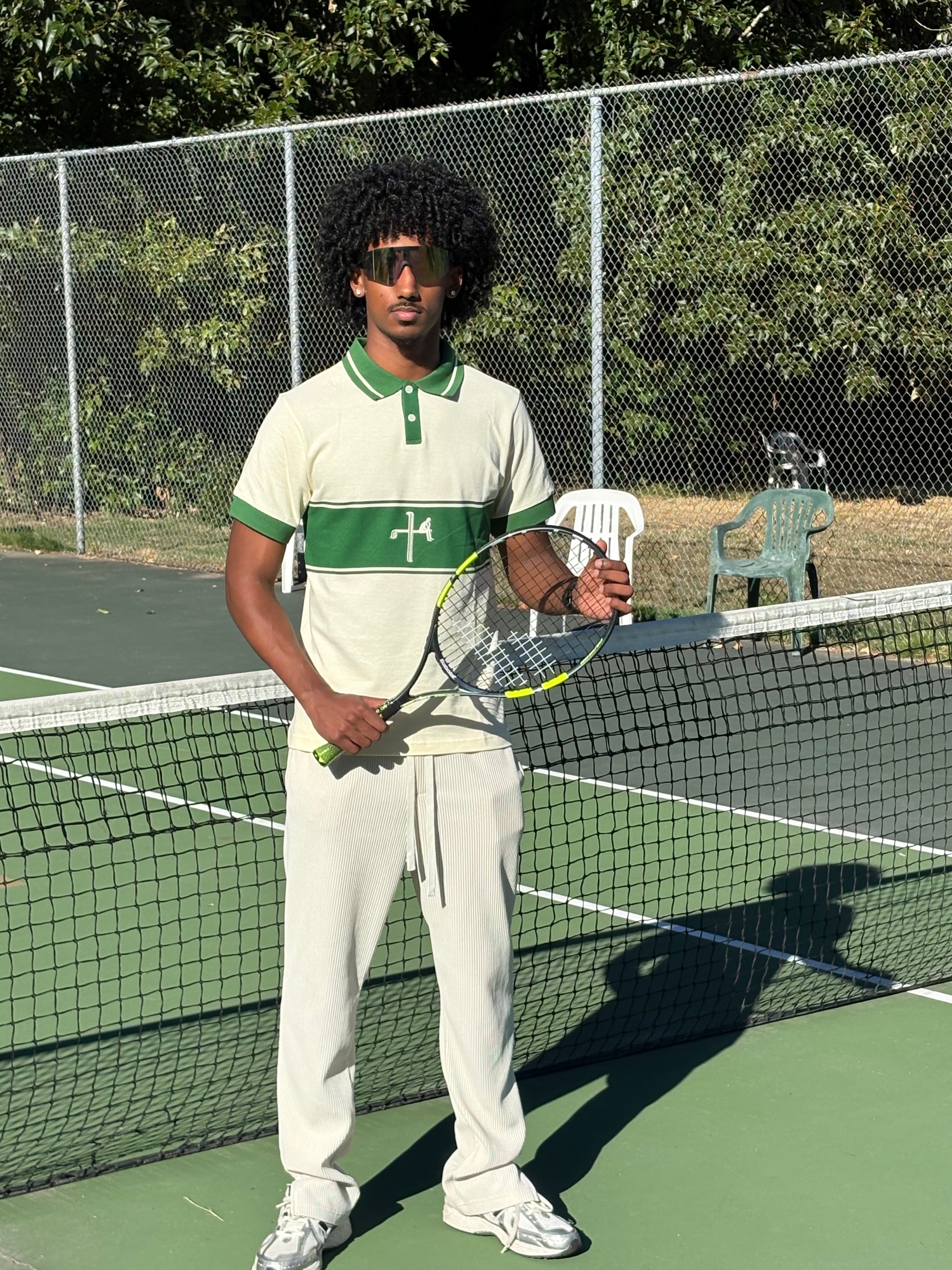 Green & Cream Striped Polo